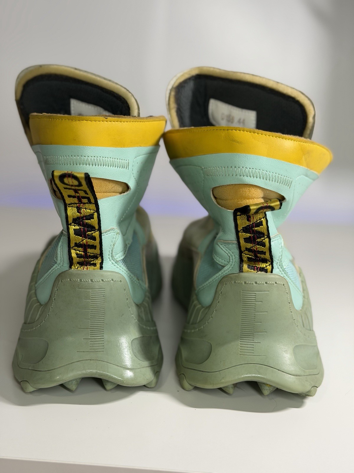 Off-White ODSY-1000 Men’s High Top Athletic Sneakers Lace Up Green Yellow