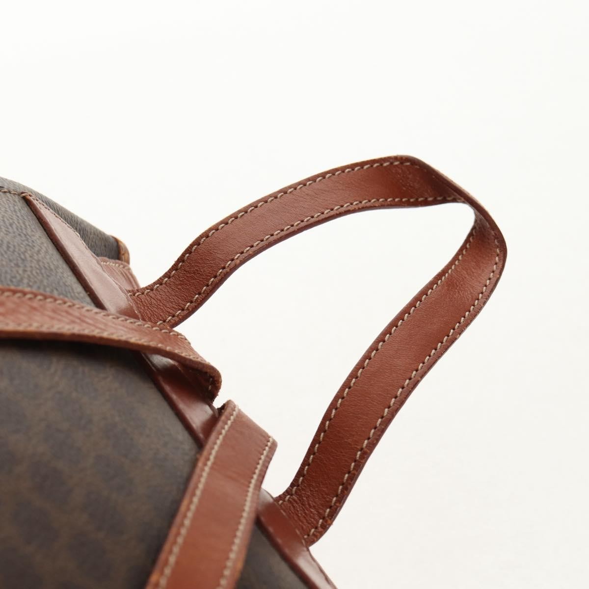 CELINE Macadam Canvas Backpack PVC Leather Brown Gold Auth 156449