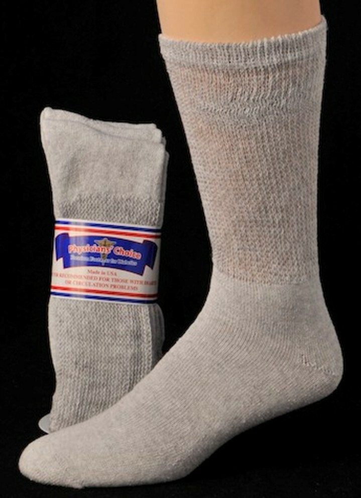 6 Pair Gray Men’s Women Physicians Choice Crew Cushioned Diabetic Socks 3 Sizes