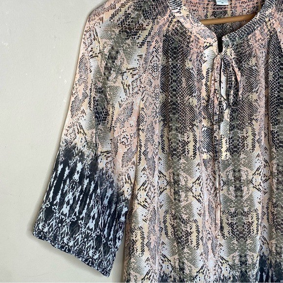Bar III Women’s Blouse Snake Print Semi Sheer Bohemian Size Medium
