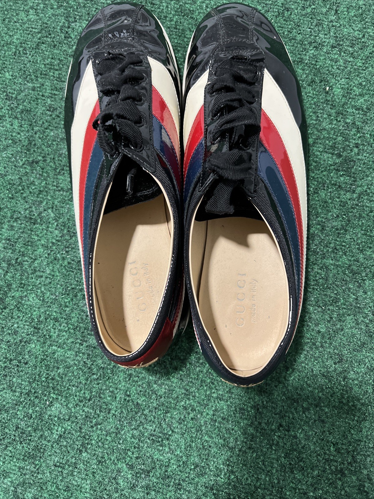 Gucci Men’s Falacer Hebron Web Patent Leather. Size 11 G 11.5 US Navy Red White