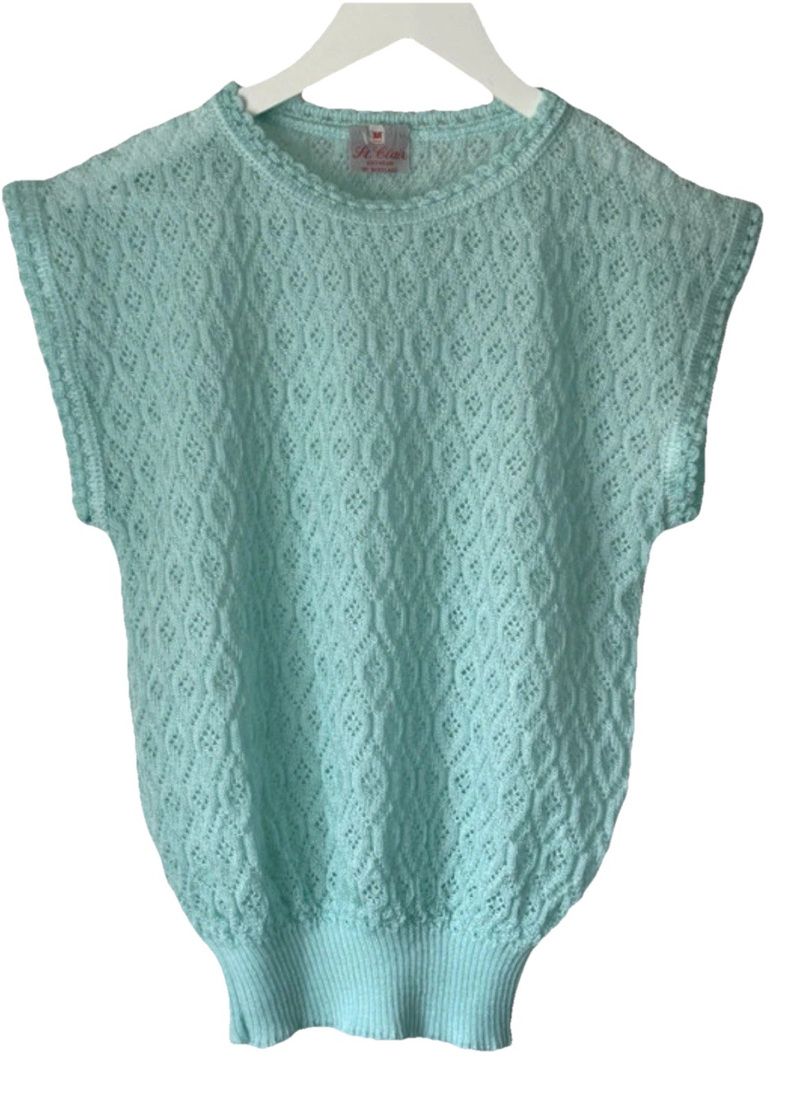 Vintage St Clair mint green open diamond knit s/sleeve crop sweater vest/tank M