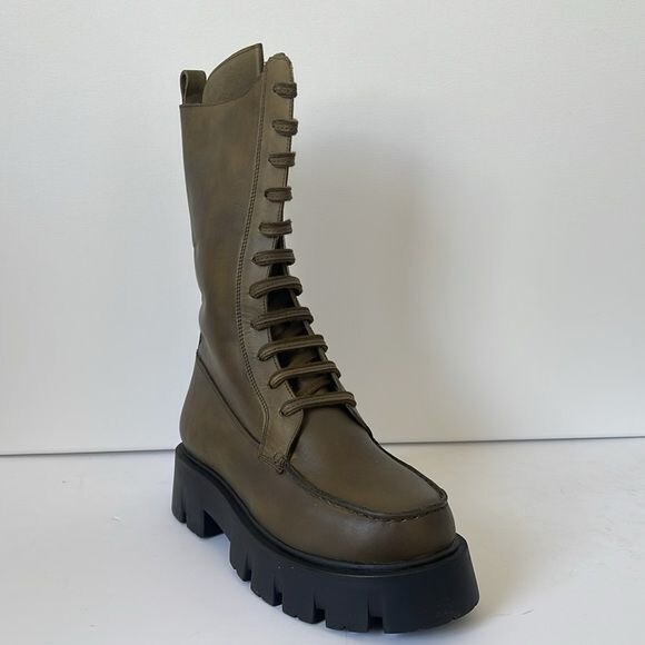 Free People Jones Leather Combat Boots Artichoke Green Women’s Size 9M NIB Chunk
