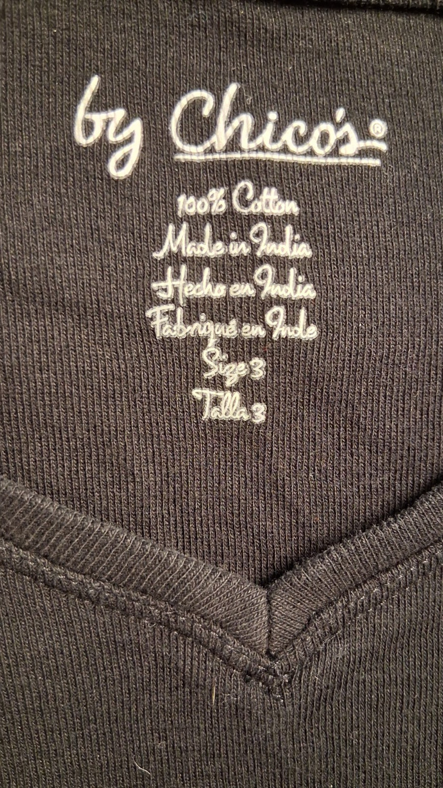 by Chico’s Black Tee V-Neck Bracelet Sleeves Misses Size 3 (reg 16)