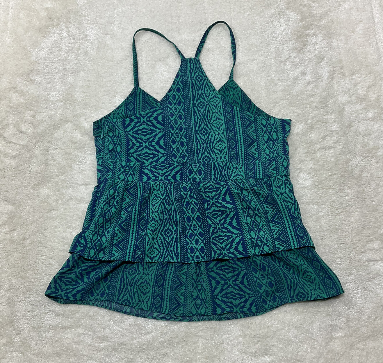 American Eagle Juniors Size M Teal Green and Blue Boho Print Romper