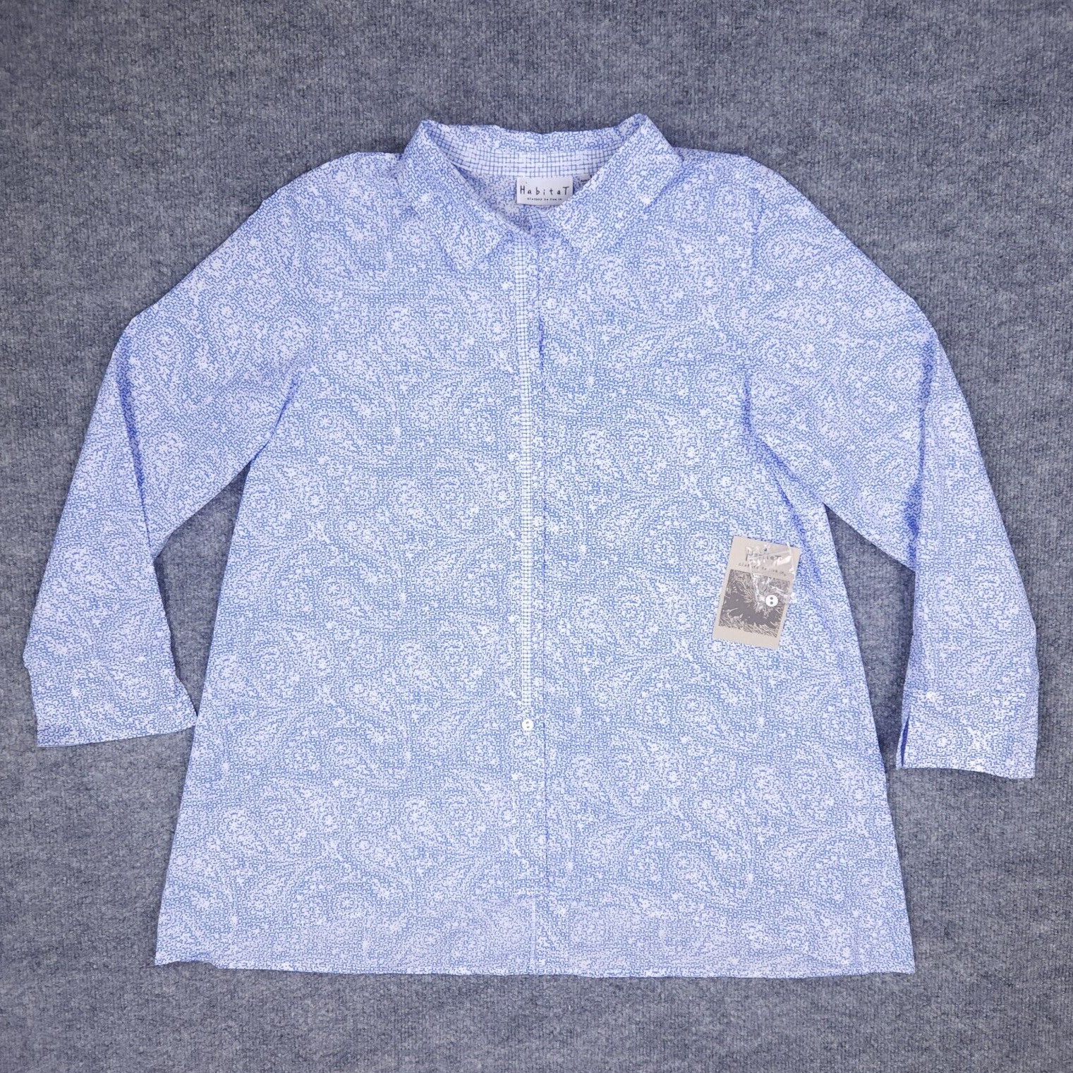 Habitat Shirt Women Medium Blue Paisley Floral River Button Up Long Sleeve Top