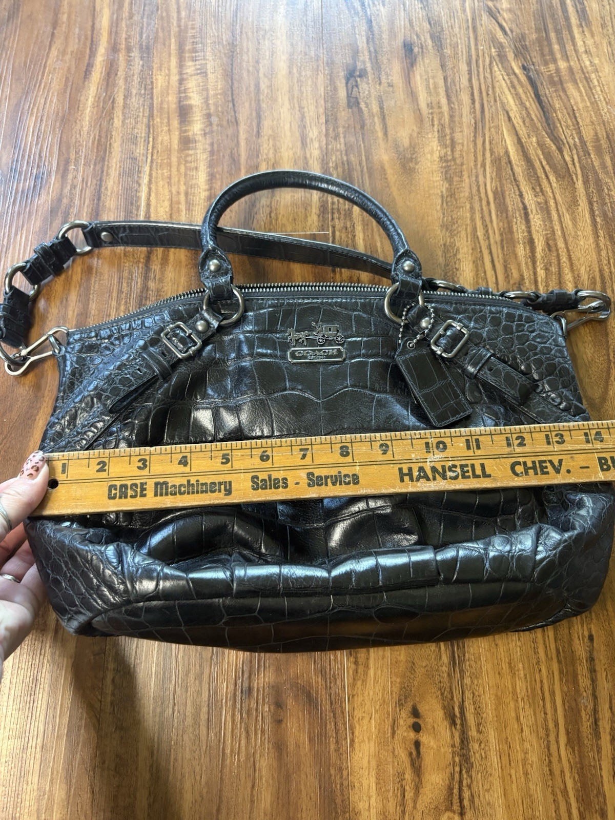 Coach 15924 Madison Embossed Sophia Bag Black With Purple Lining With Charms
