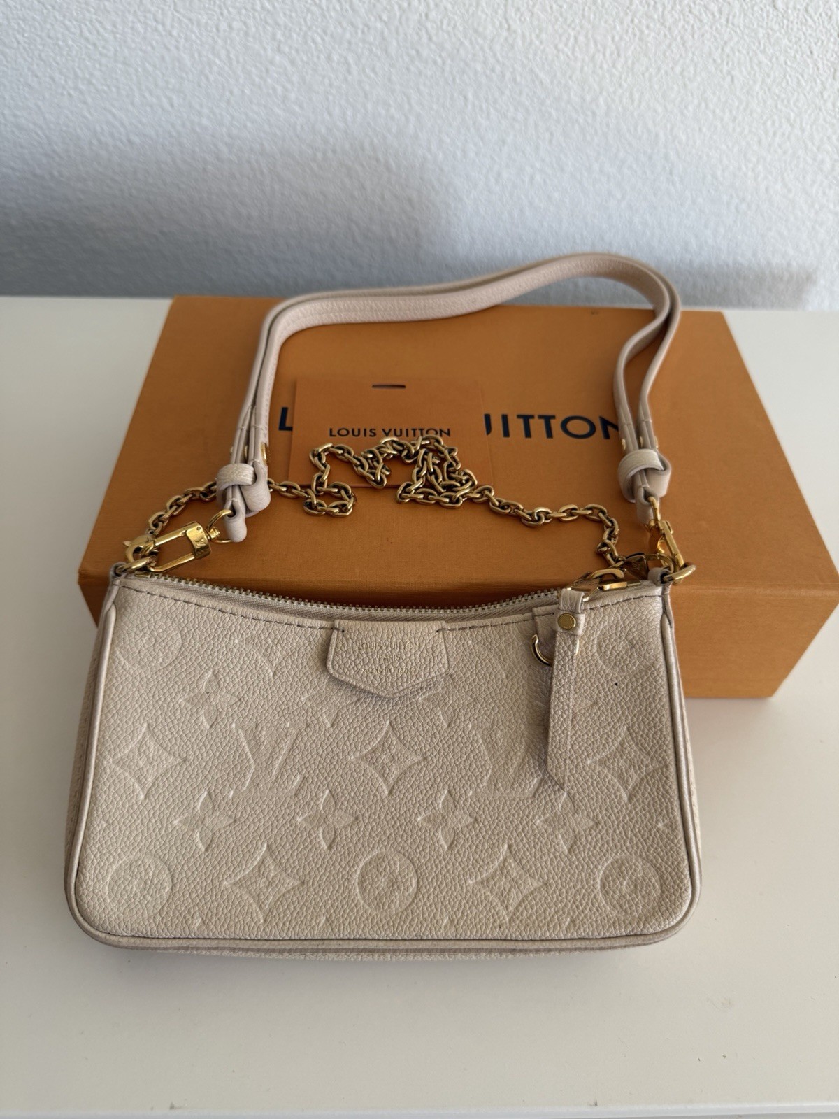 Louis Vuitton Easy Pouch on Strap Cream Leather Monogram Shoulder Mini Bag