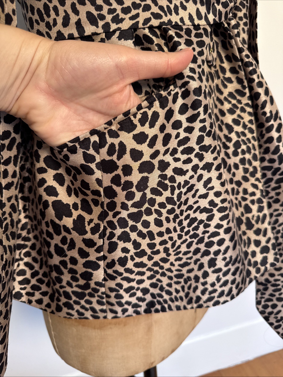 Vintage Y2K Le Suit Leopard Jacket Waist Tie Sash Belt L Classic Capsule Chic
