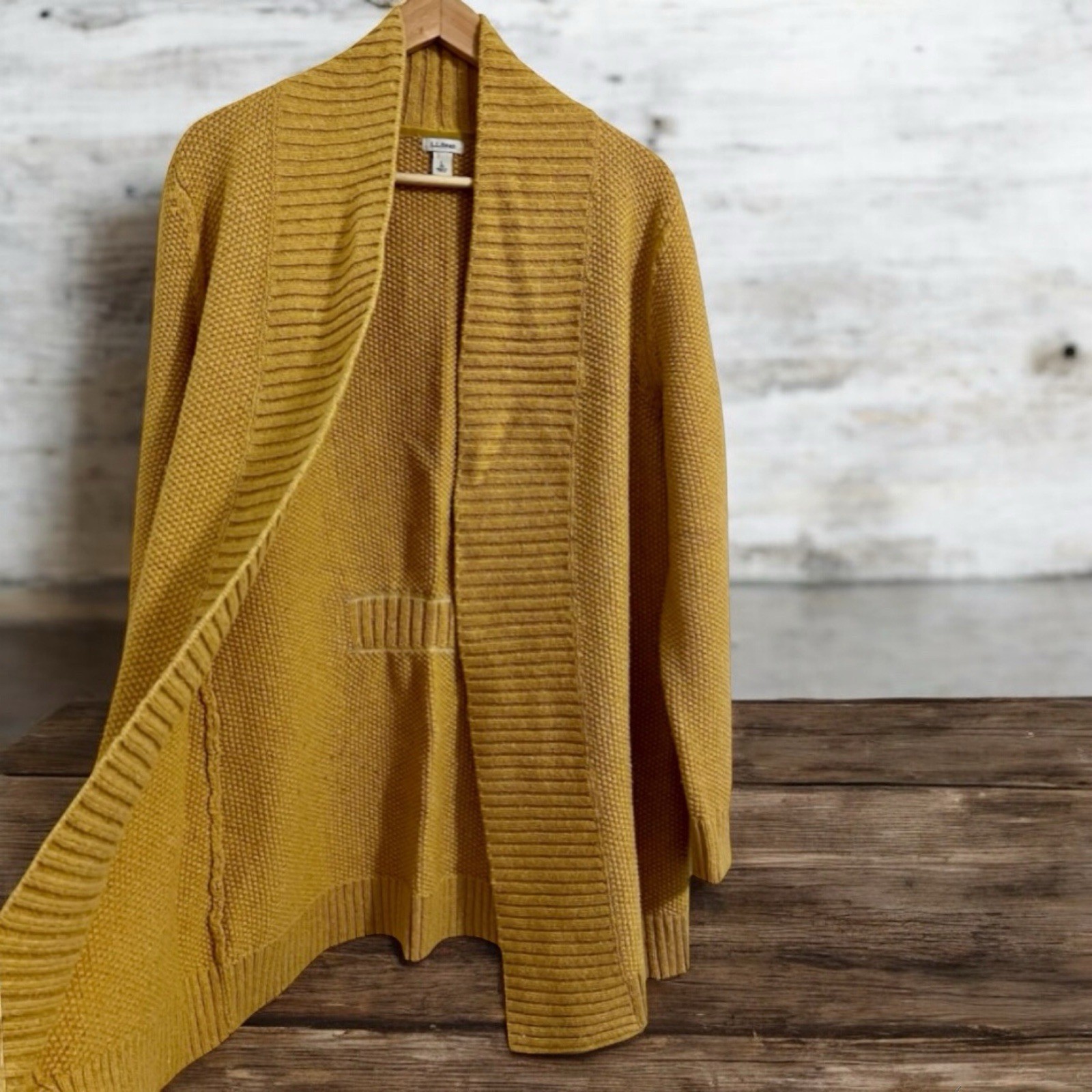 LL Bean Open Cardigan Shawl Collar Textured Chunky Knit Women’s Size Large