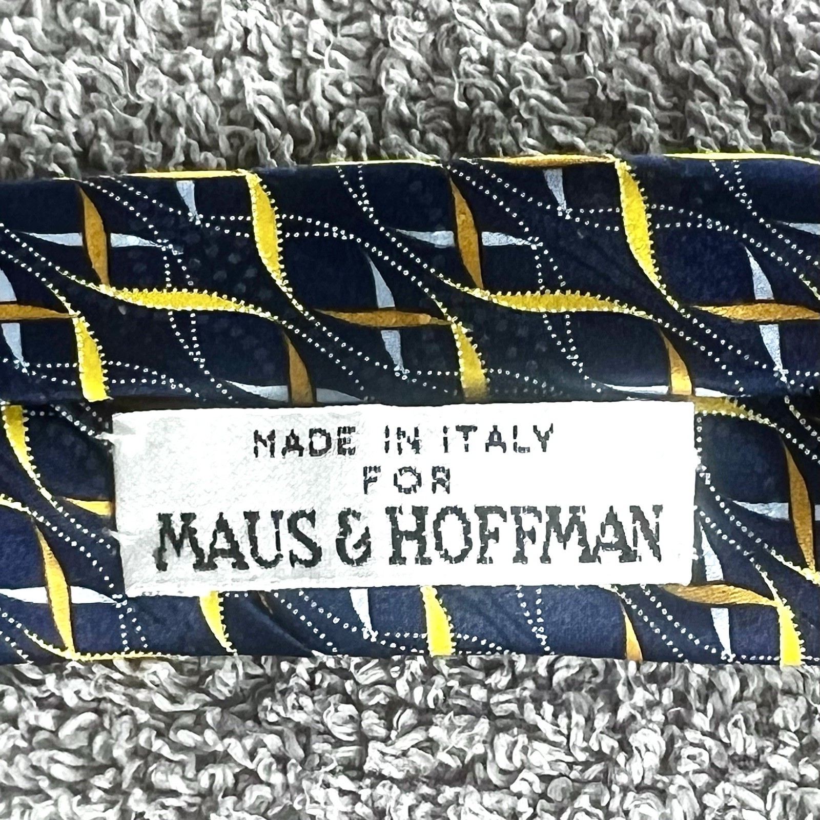 Italo Ferretti Italy Maus & Hoffman Navy, Blue, Gold, Copper Silk Tie 64” Long