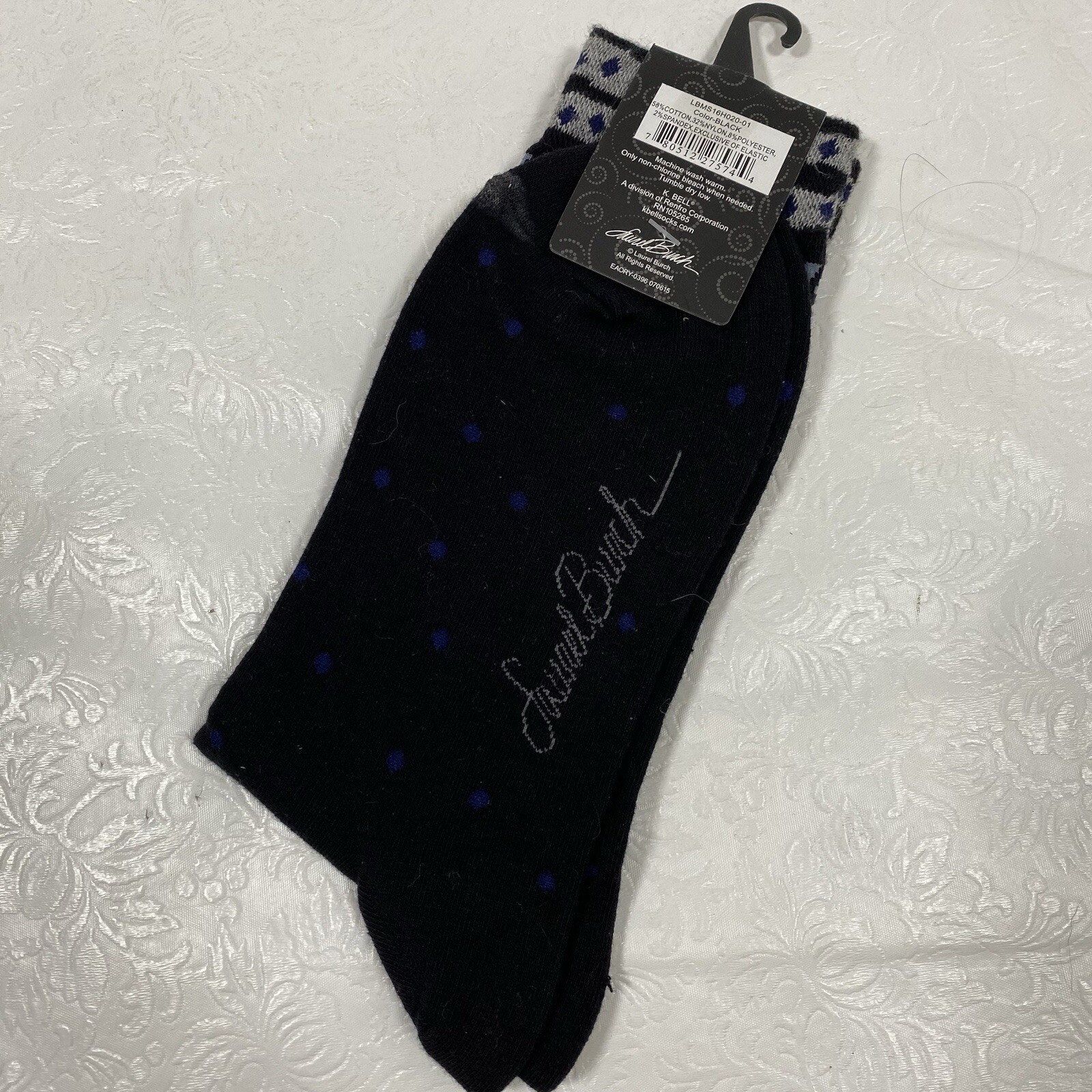 Laurel Burch Mens sz 10-13 Crew Socks Native Tribal Cat Black Gray Novelty NEW