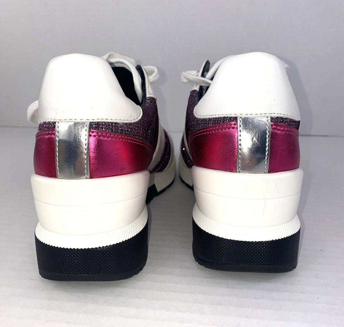 Michael Kors Mabel Trainers Sneakers Merlot Size 9 White Pink Glitter B3F