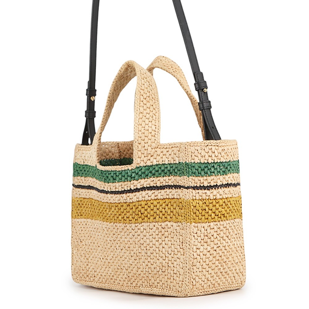 LOEWE Font Tote Small Size Medium Raffia/Leather Beige/Multicolor A685B61X04