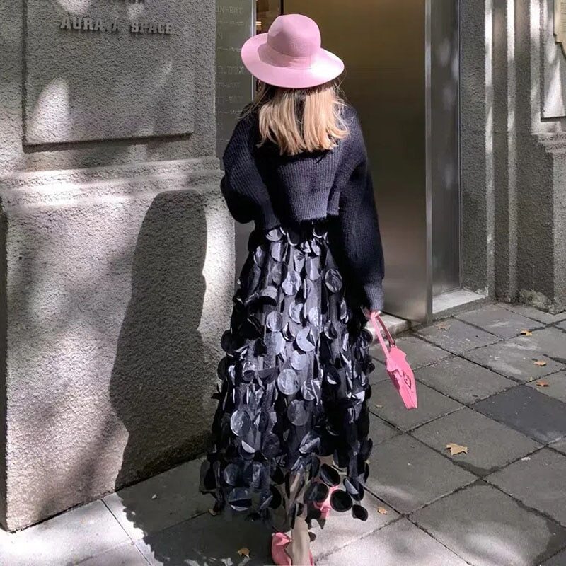 Mesh Long Skirts Fashion Elastic High Waist Tulle Skirt Casual A-Line Skirt