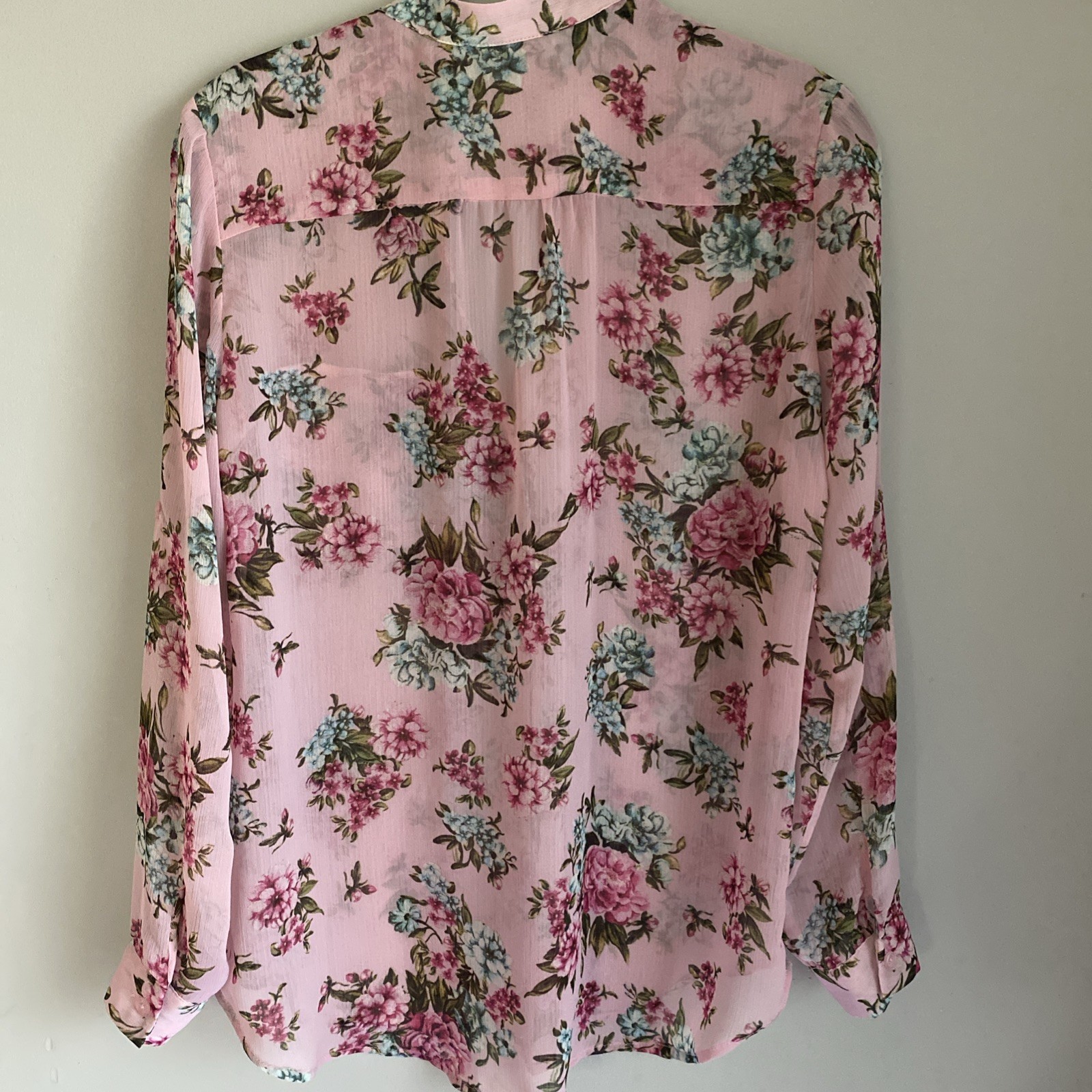 KUT FROM THE CLOTH Blouse Top Womens XS Floral Button Gauzy Roll Tab Cottage