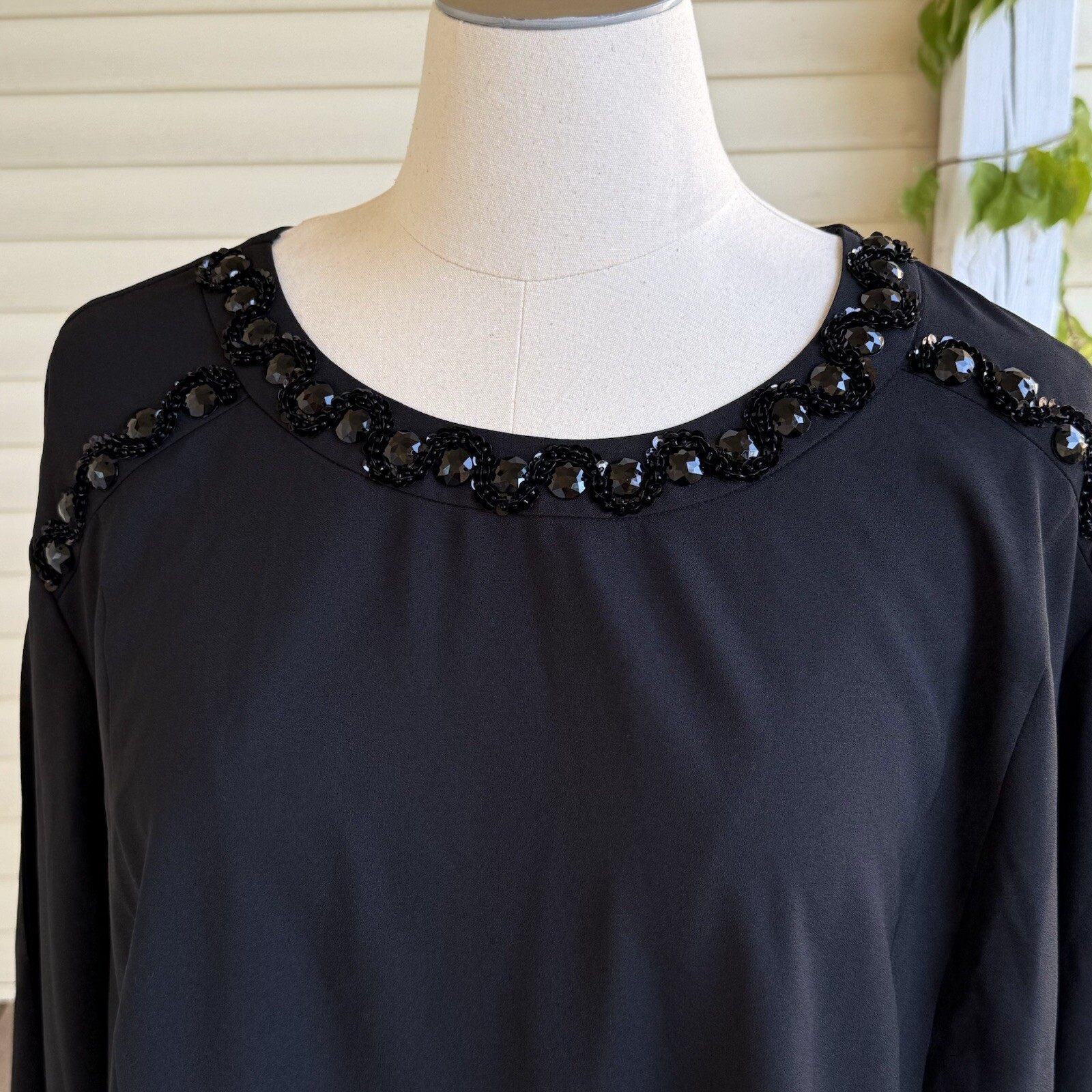 NWT Catherines Blouse Plus 5x 34W 36W Black Chiffon Jeweled Top Dressy Party
