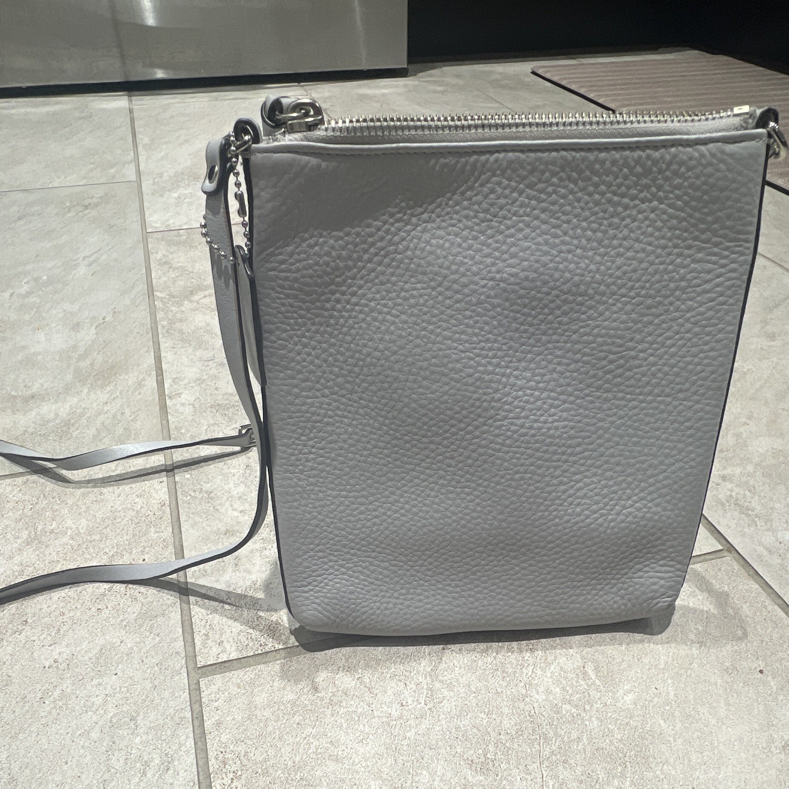 Coach Gray Pebbled Crossbody Bag Zip Top Silver Hardware Lined Inner Pockets