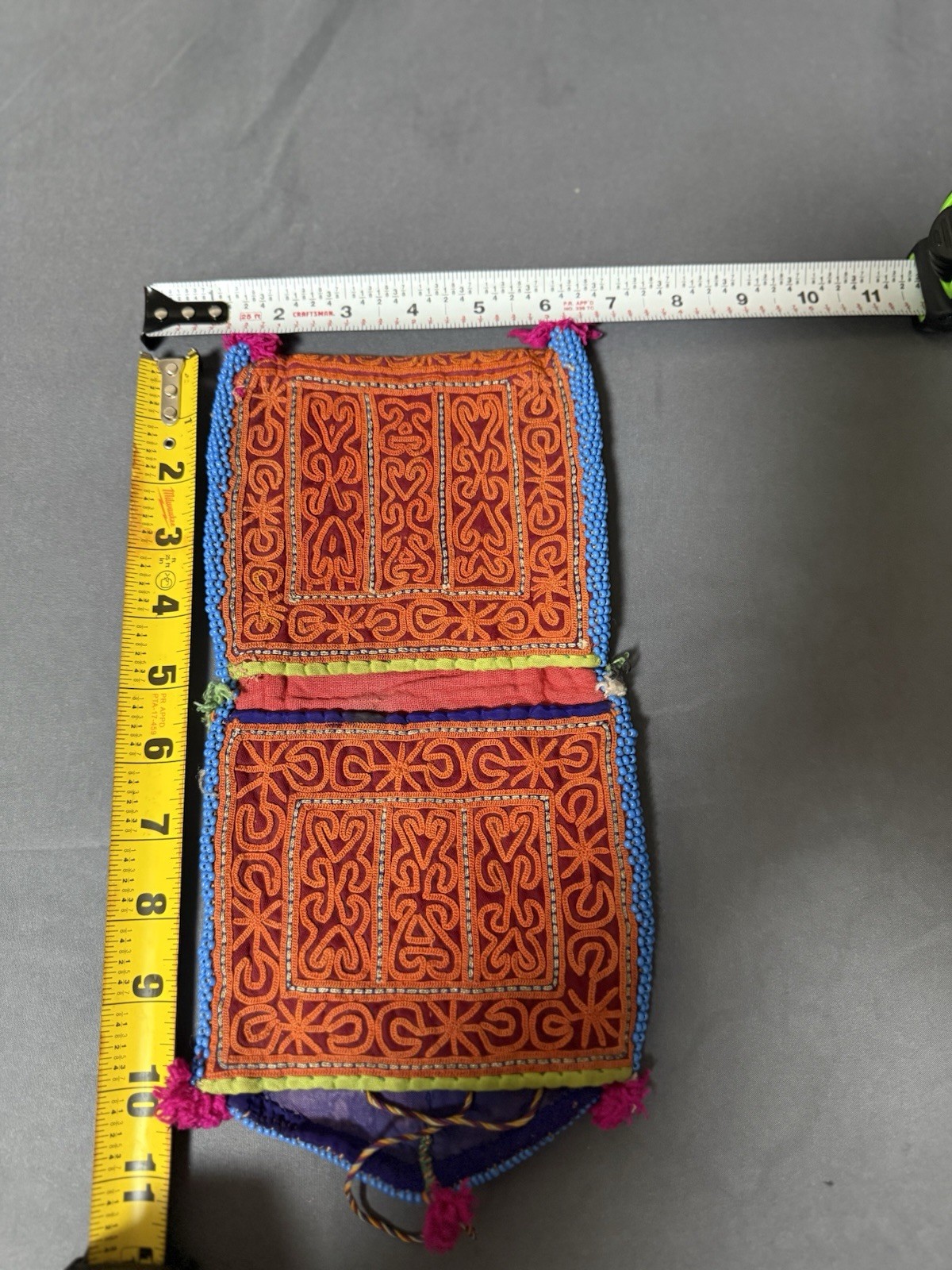 Vintage Afghan Kuchi Tribal Embroidered Beaded Textile Pouch Folk Art