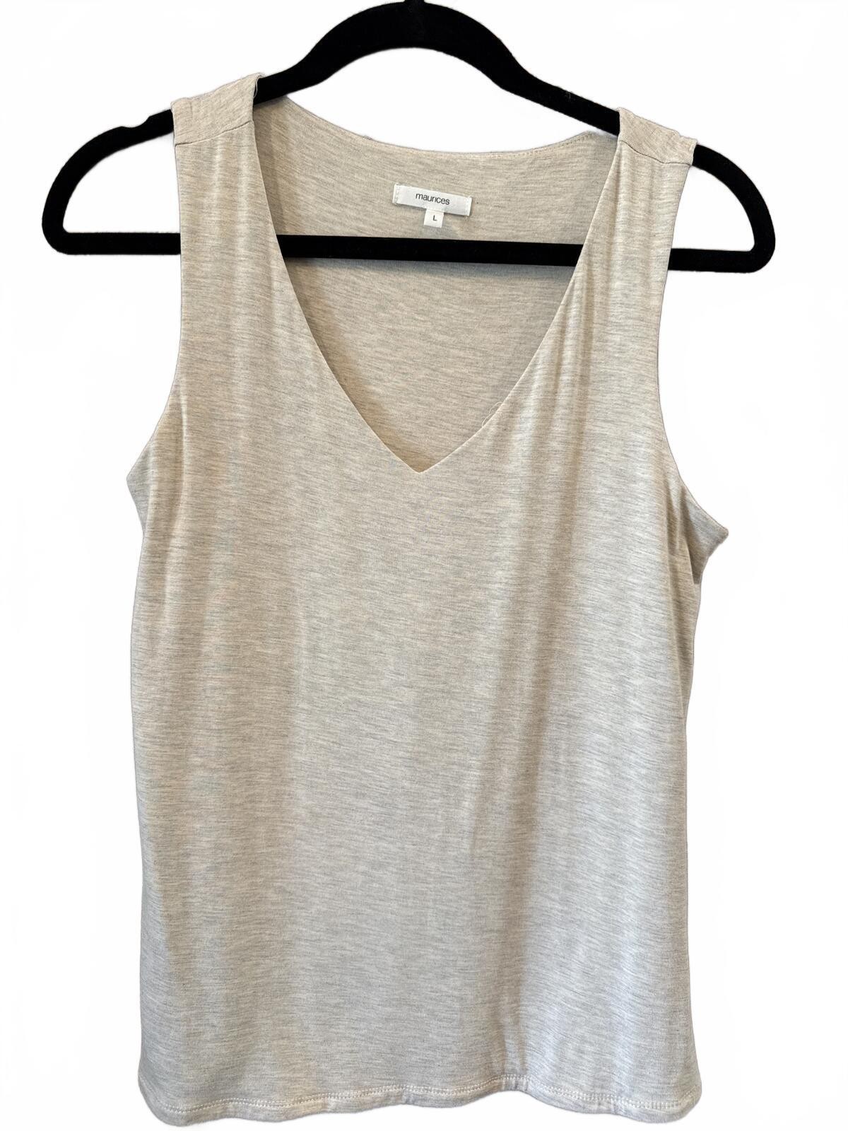 Maurices Heathered Cream V-Neck Sleeveless Lined Tank Top Size L