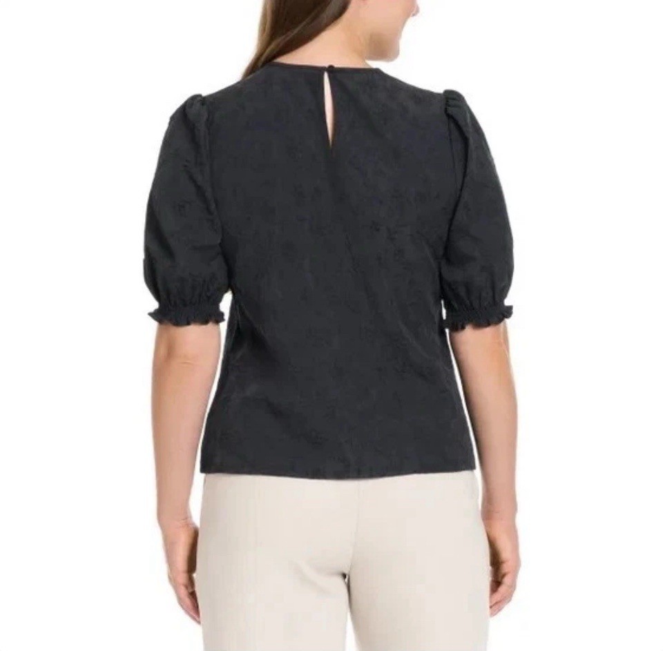 Ted Baker Women’s Floral Textured Puff Sleeve Blouse Top, Size S, Color Black.