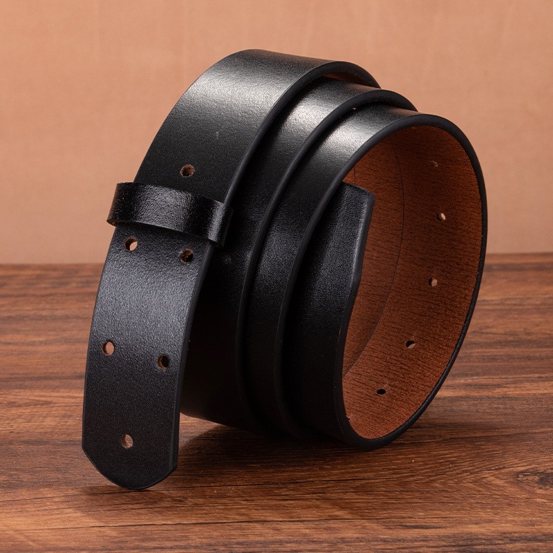 3.5cm Wide Retro Cowhide Men’s Belt Without Buckle Black Adjustable Dress Belt