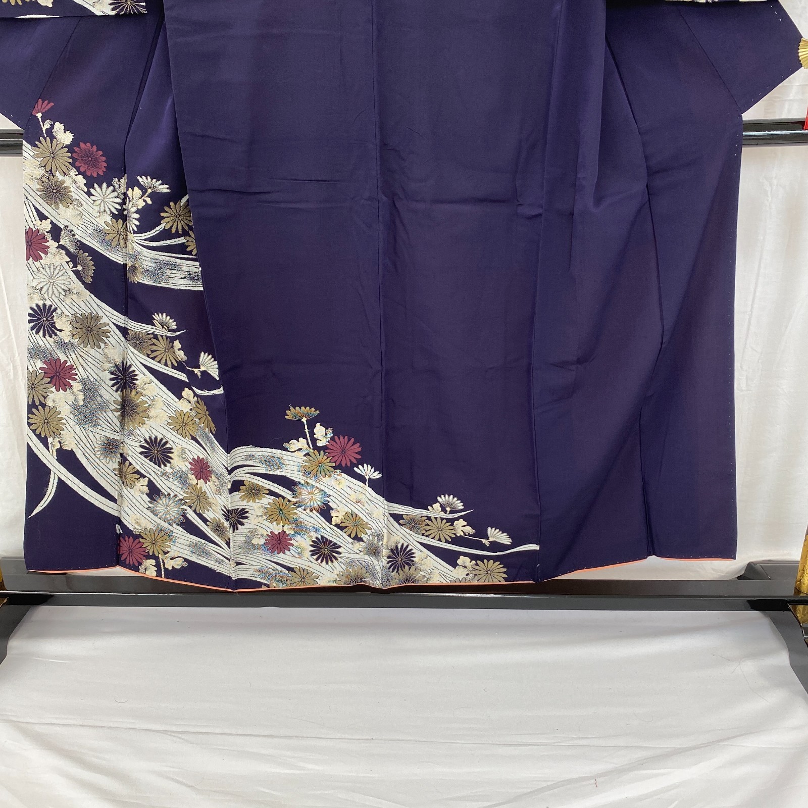 Japanese Vintage Kimono Polyester Navy Komon Traditional Authentic Length 58in