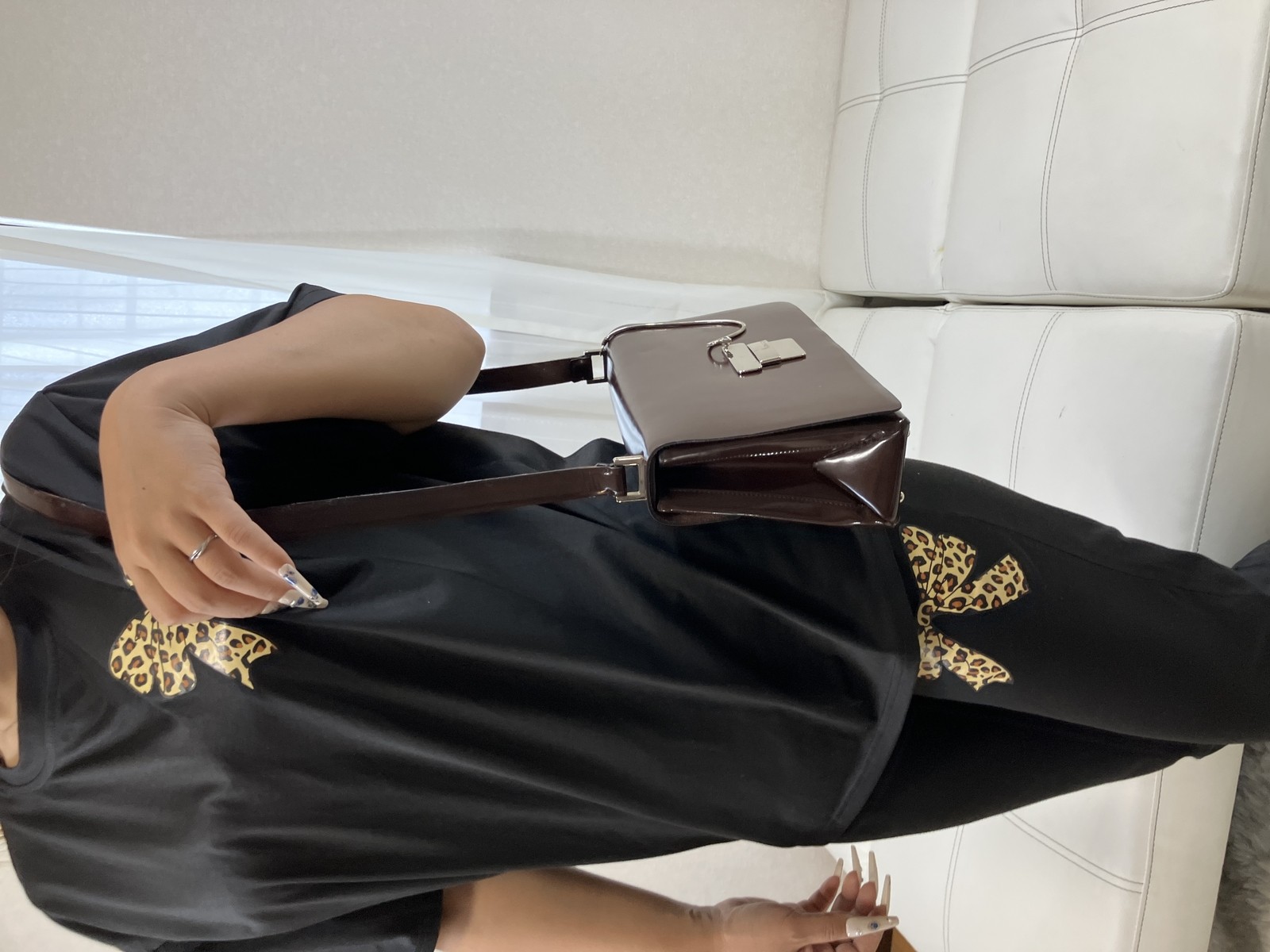 GUCCI Vintage Brown Patent Leather Shoulder Bag 001.3444.1746 Italy