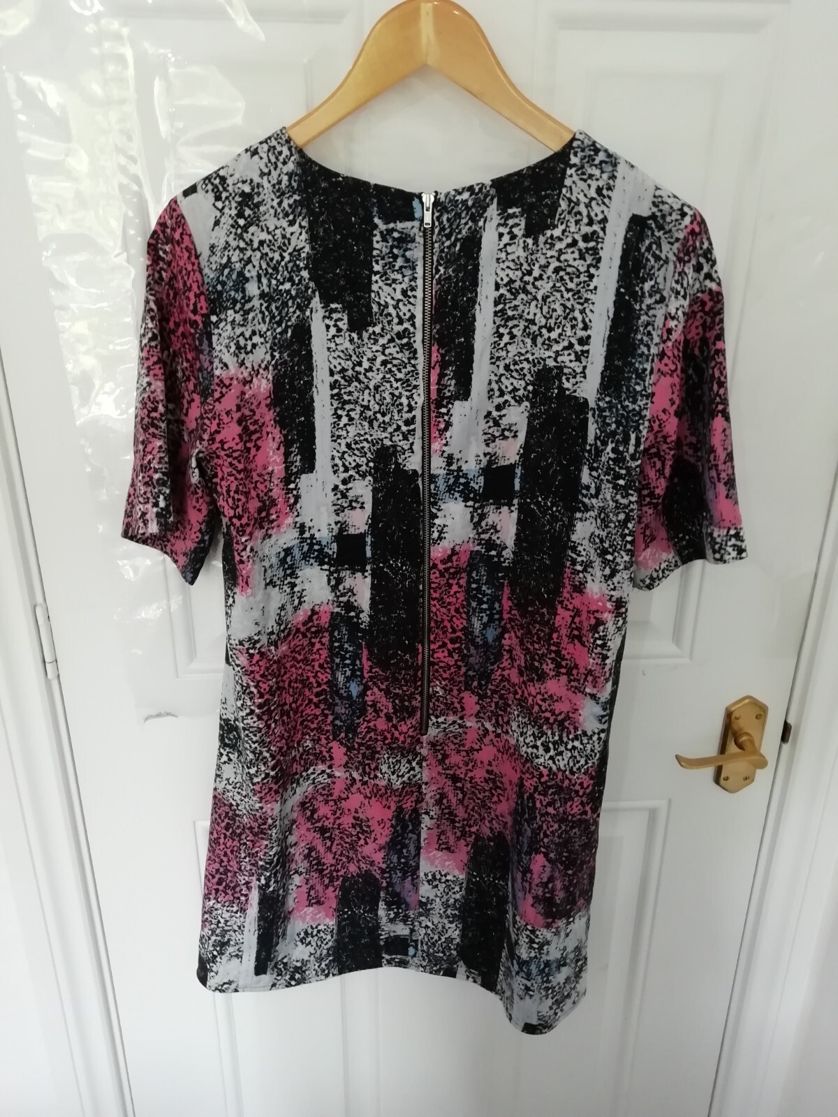 Warehouse Size 10 Black Pink Blue White Silky Feel Shift Dress Back Zip Ladies