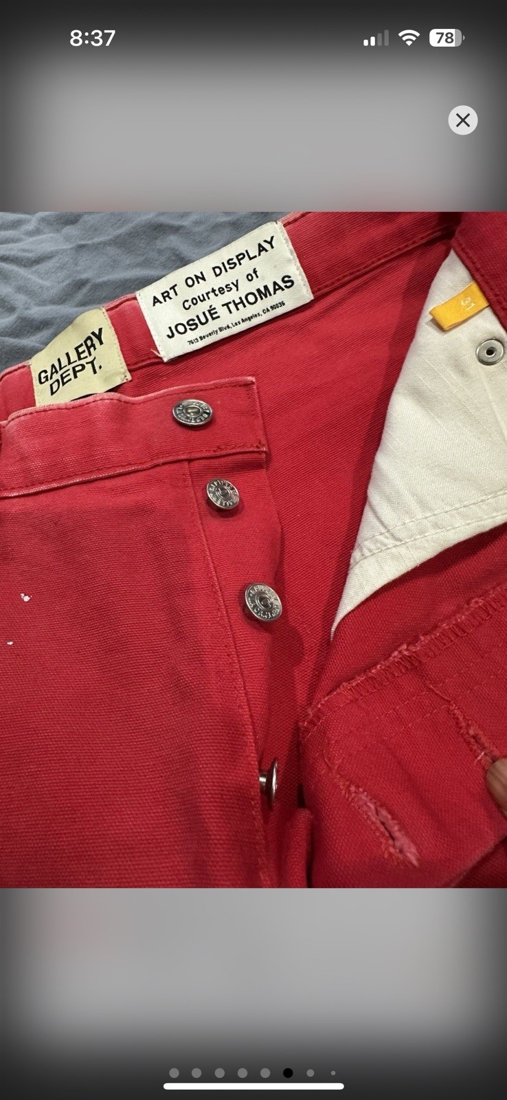 Gallery Dept. Men’s Carpenter Flare Red Acid Wash Paint Splatter Jeans 31