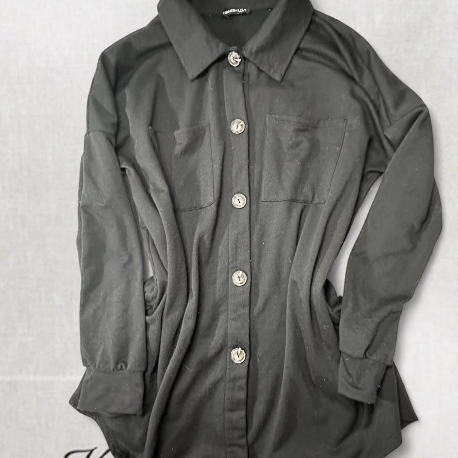 Edgy Mysterious Black Coat with Collar and Buttons.