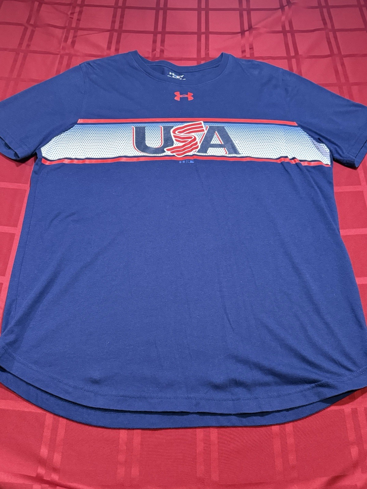 Under Armour HeatGear USA Baseball Graphic Logo Tee Men’s XL Blue Short Sleeve