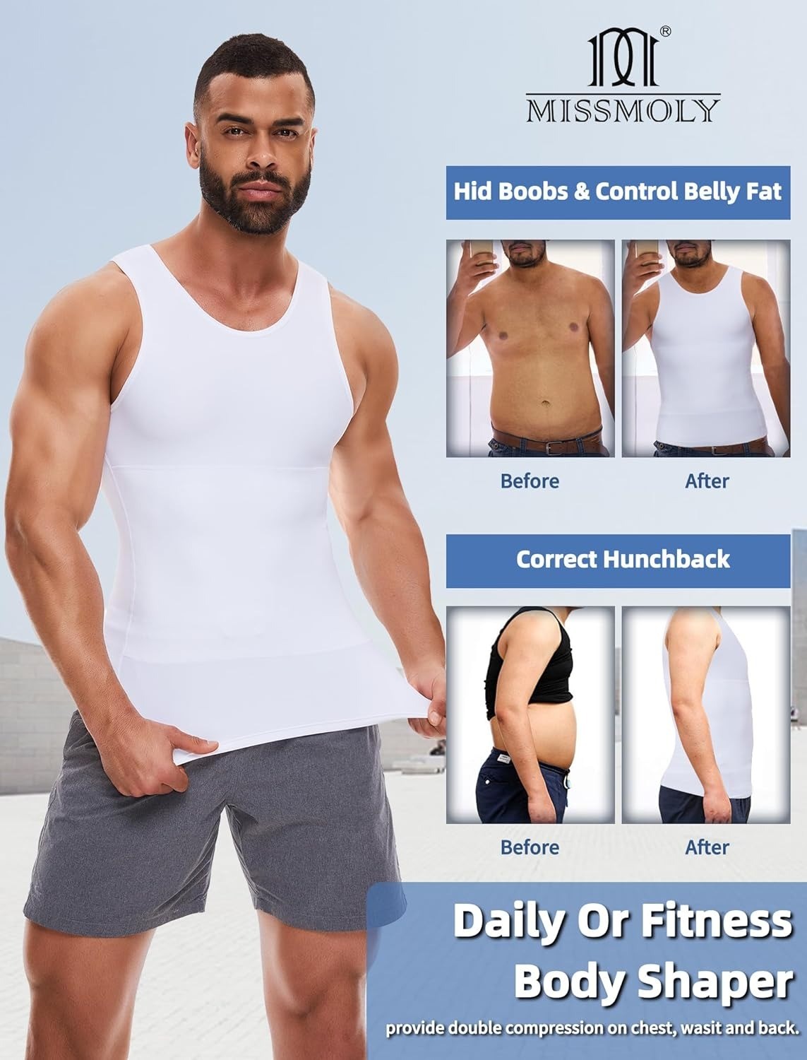 2 Pack Men Compression Slim Tummy Control Body Shaper Vest Tank Top Shapewear