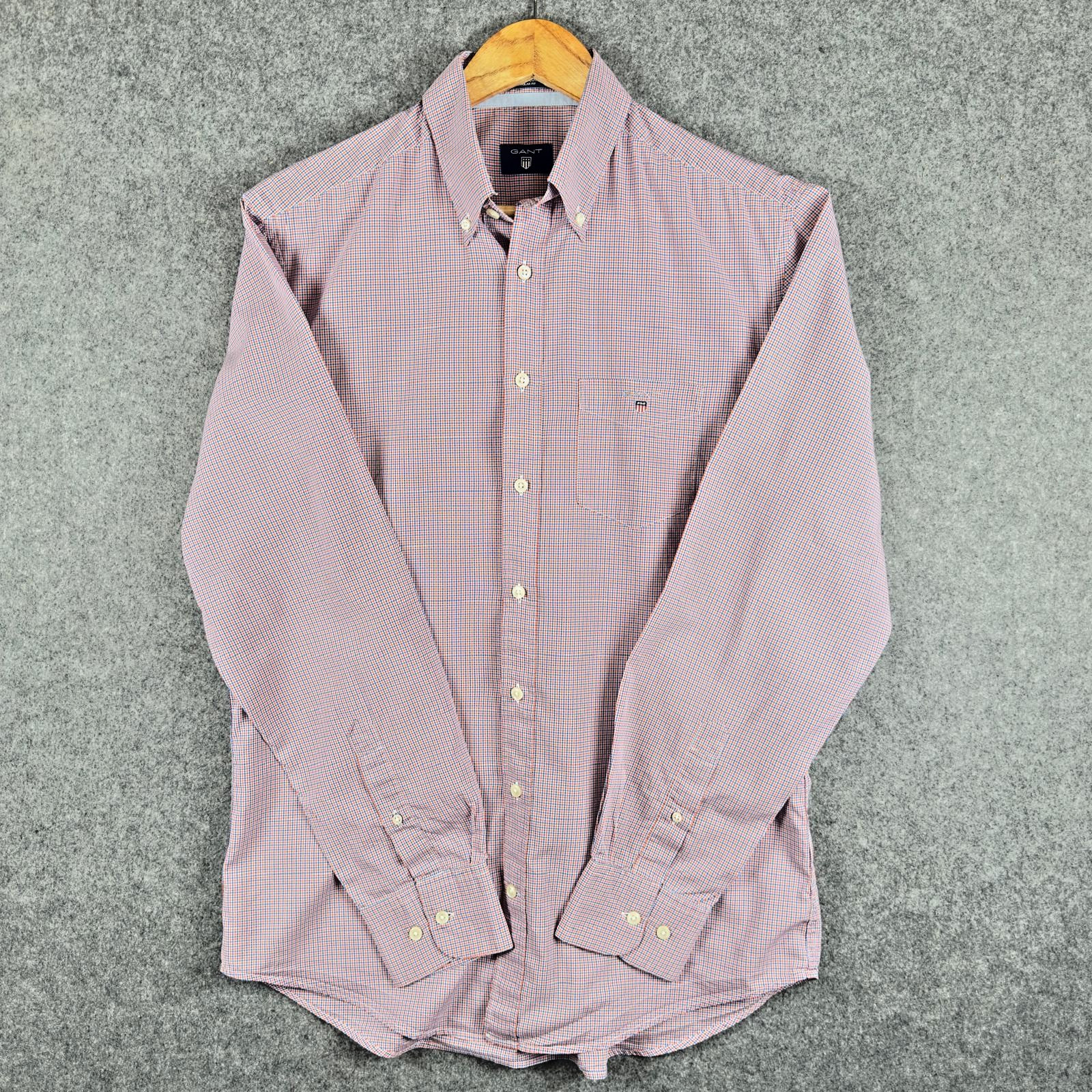 GANT Broadcloth Shirt Mens Medium Orange Check Regular Fit Preppy Smart Casual