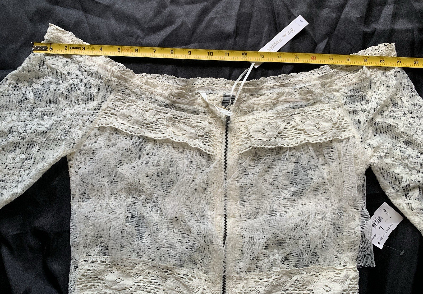 Goddess Wing ☀️ Blouse Top Women Woman Size Large Lace Off White Beige Zipper