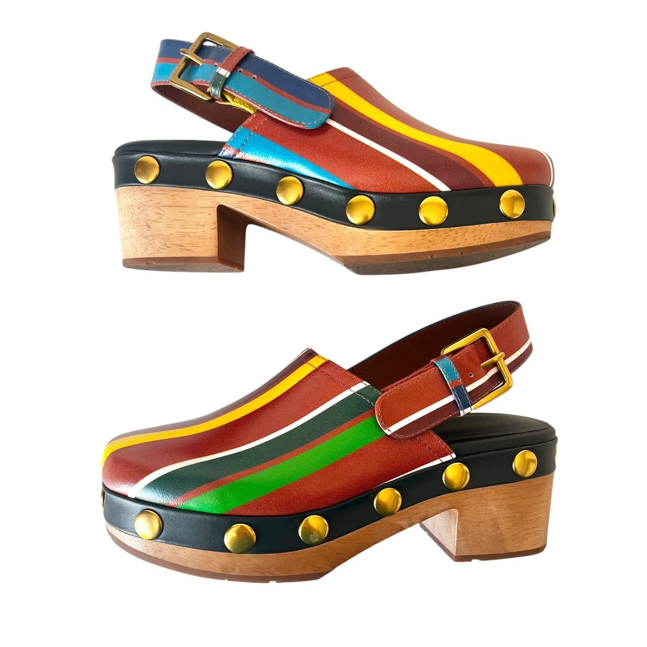 Charlotte Stone Jona Kite Stripe Multi Color Wood Platform Slingback Clog Size 6