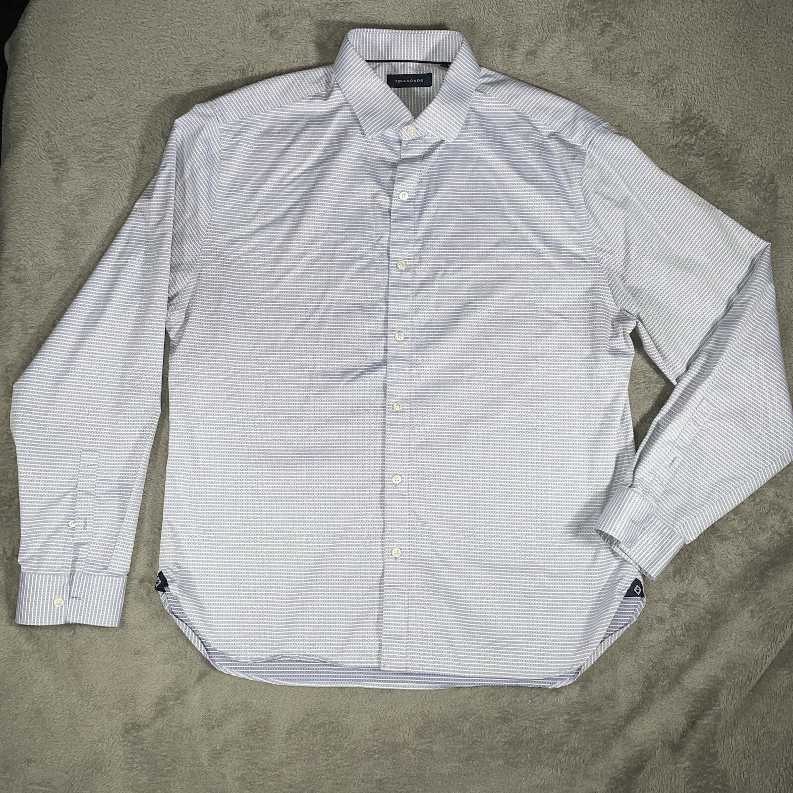 7Diamonds Shirt Mens XL Sky Blue Performance Stretch Dress Button Up Geometric