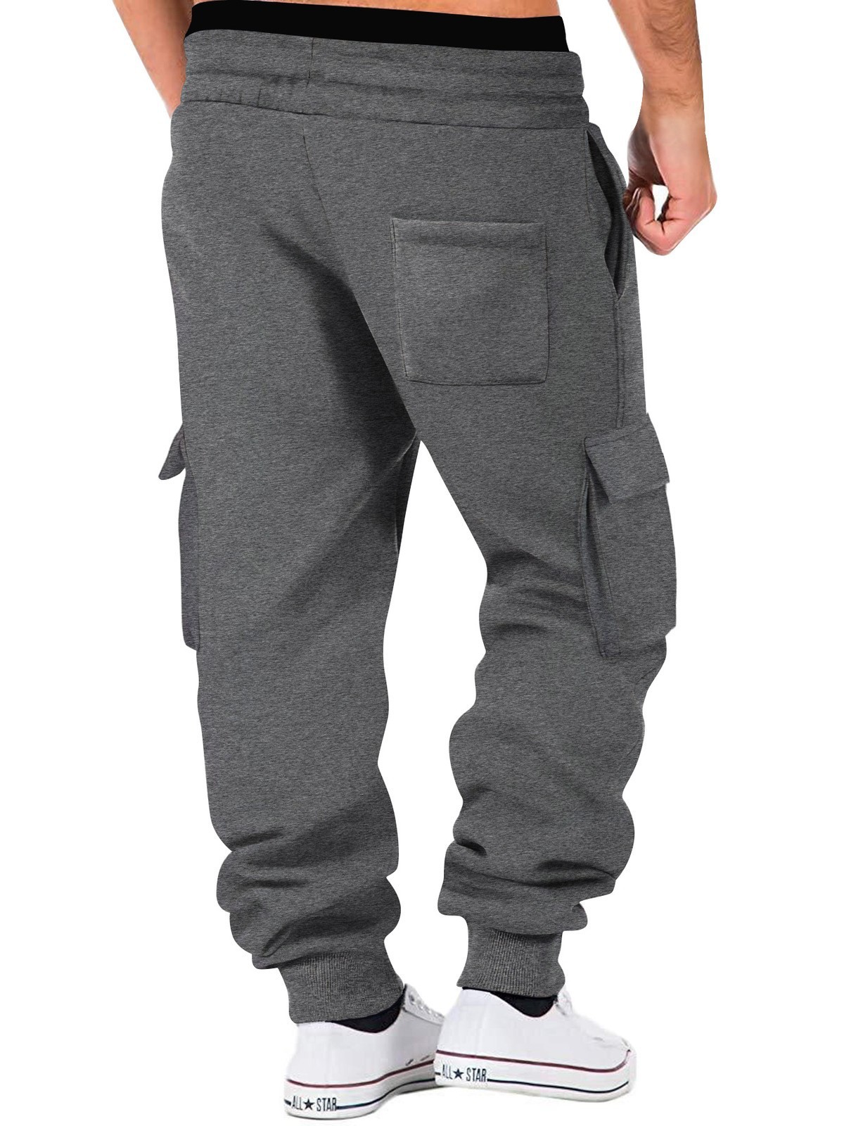 Spring Fall Men’s Cargo Joggers Soft Fleece Sweatpants Multi-Pockets Drawstring