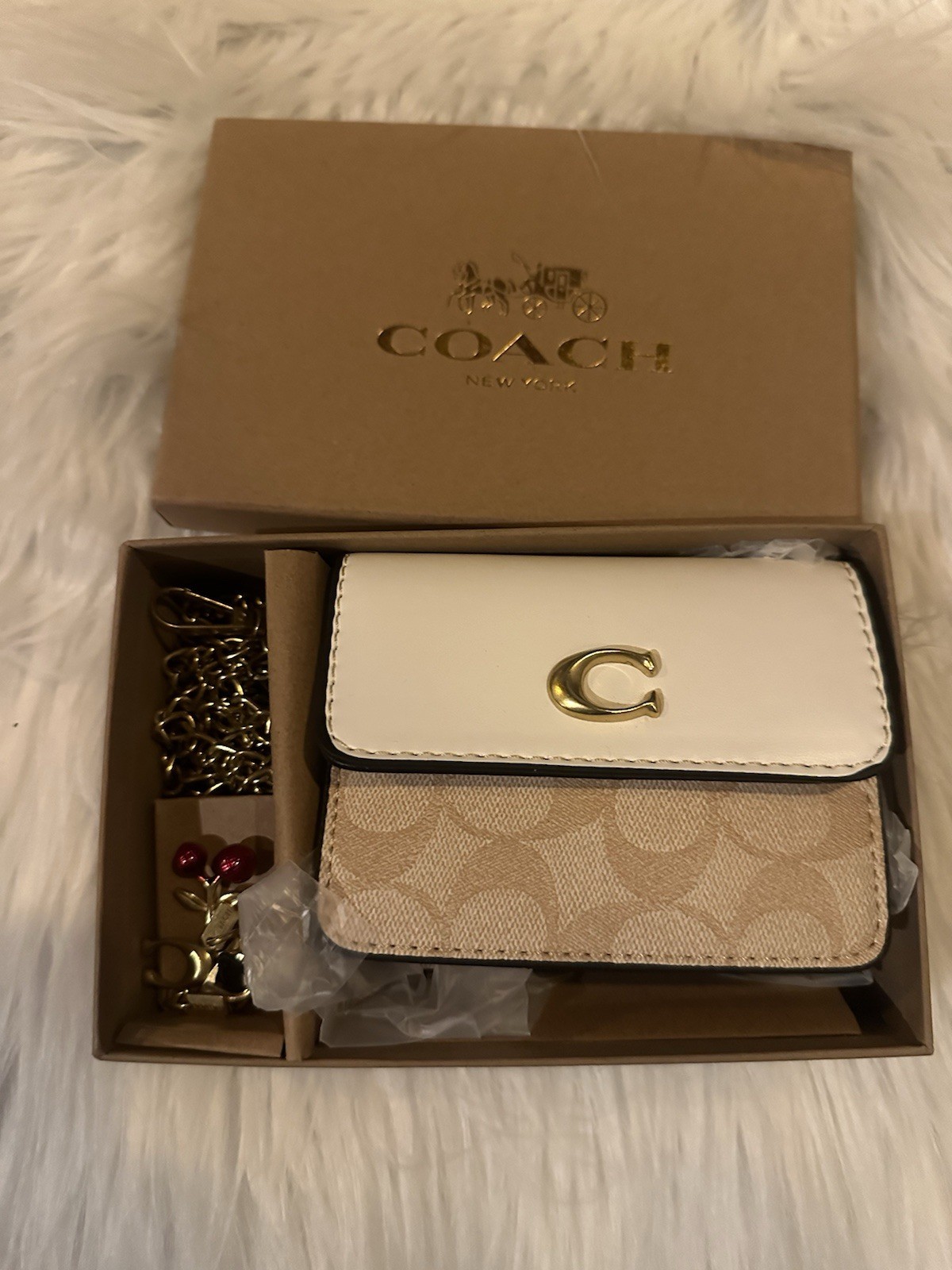 Coach Mini Wallet On Chain Signature Canvas White & Beige