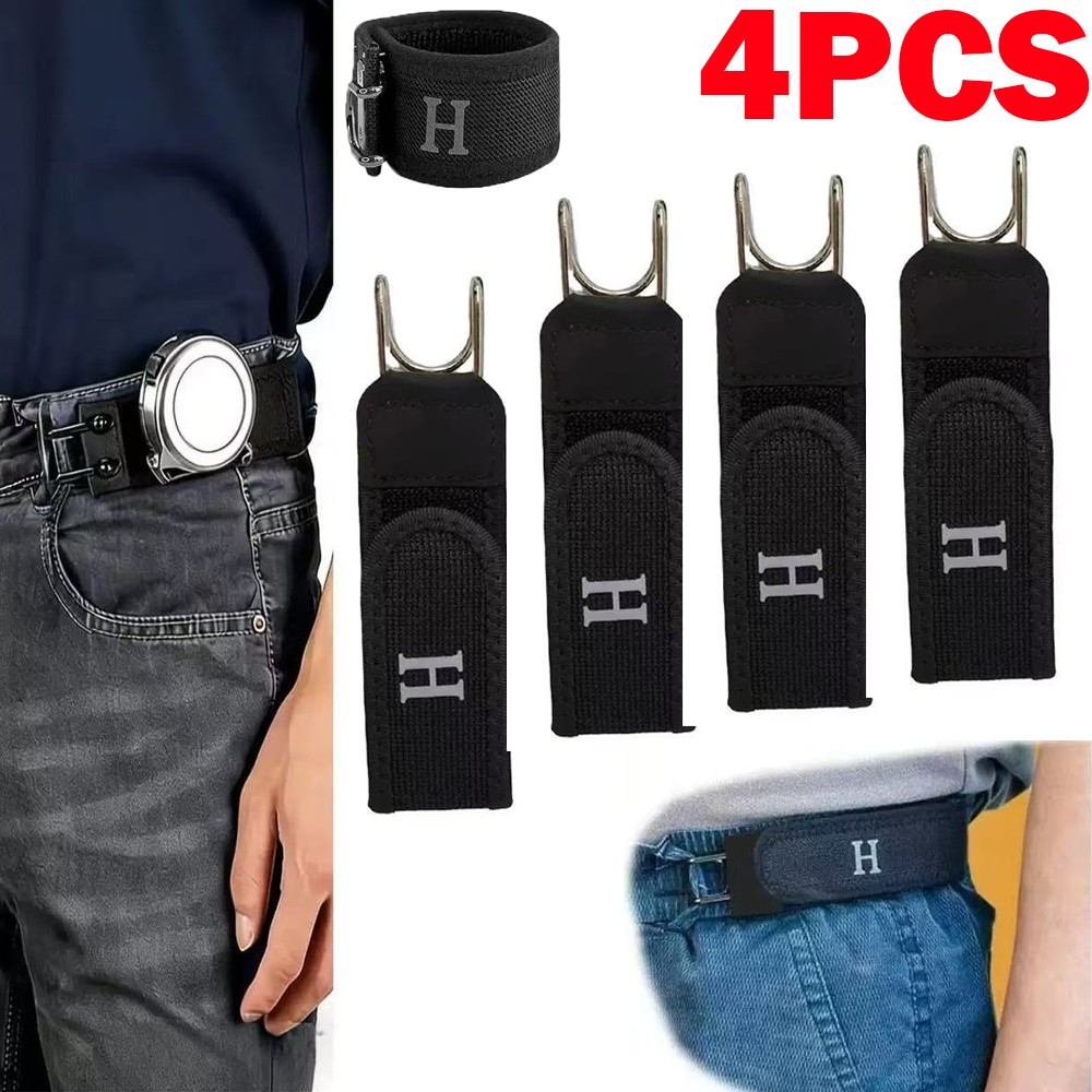 4Pack Tactical Metal Hook Elastic Belt Buckle-Less Invisible Waist Belt Closure