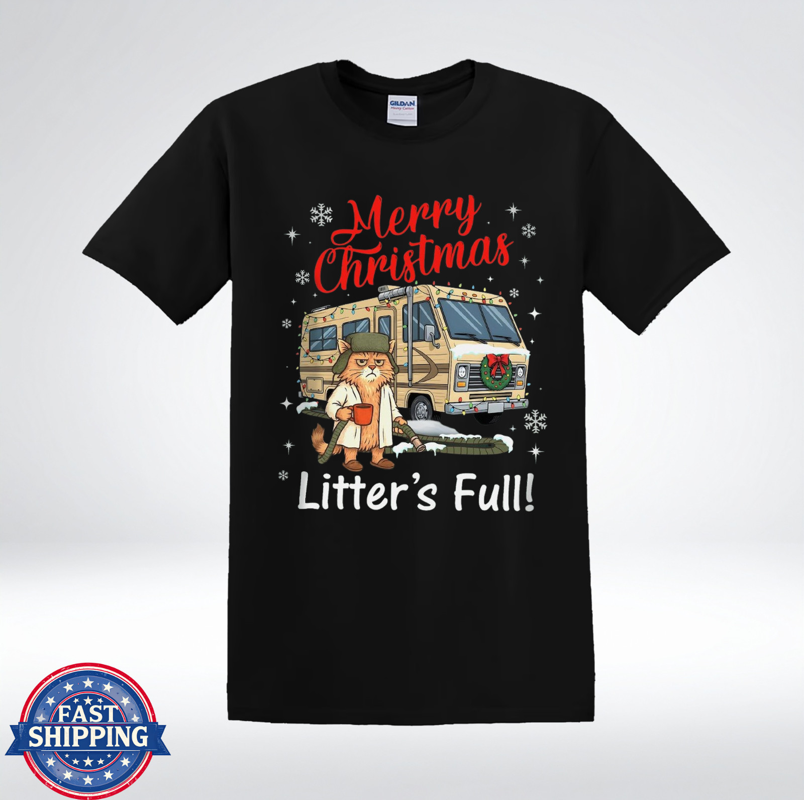 Merry Christmas Litter’s Full Funny Cat RV Parody Holiday Humor T-Shirt