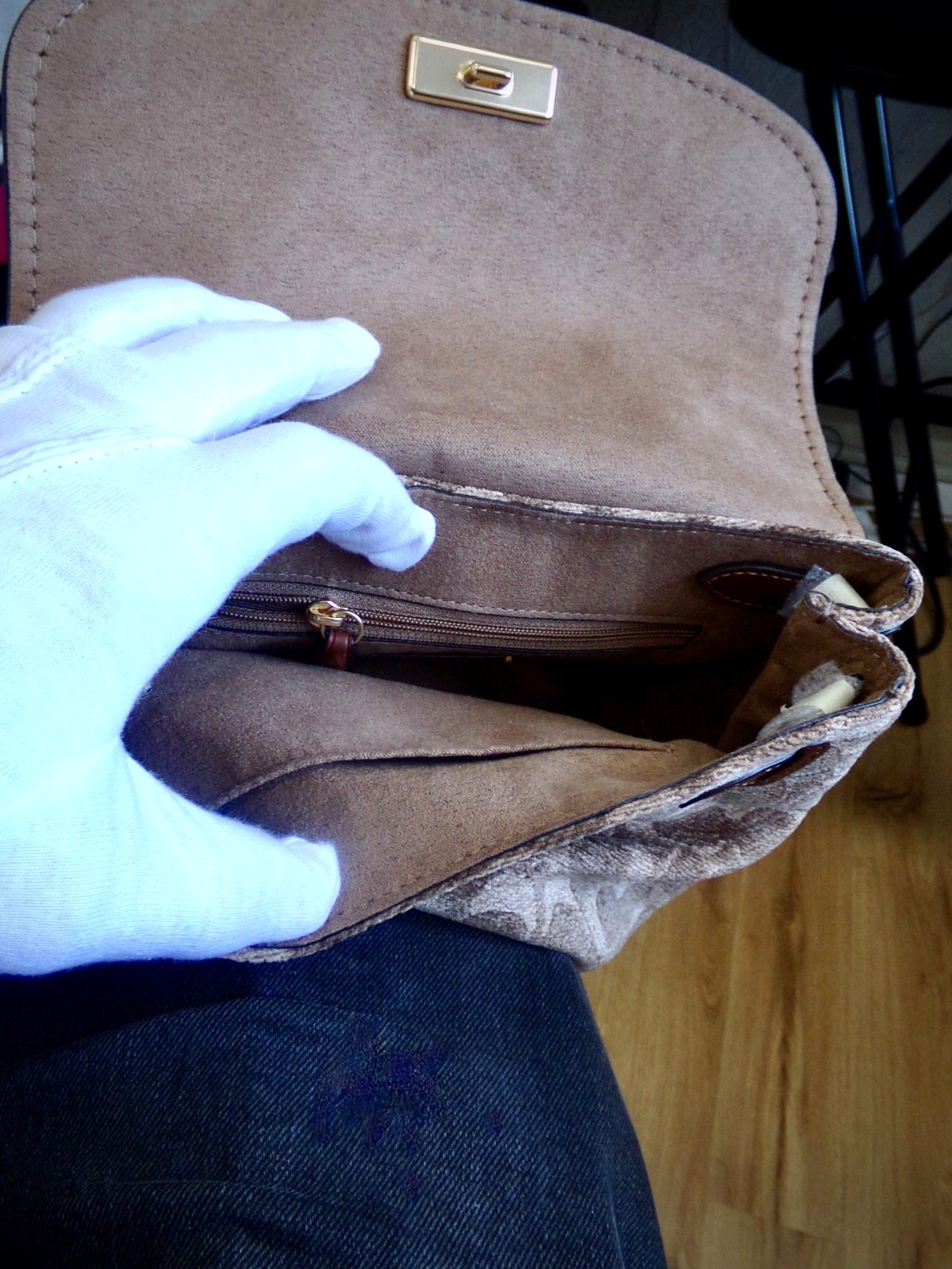 New Coach Handbag, Leather, Vintage Brown, Khaki & Gold in Signature Chenille
