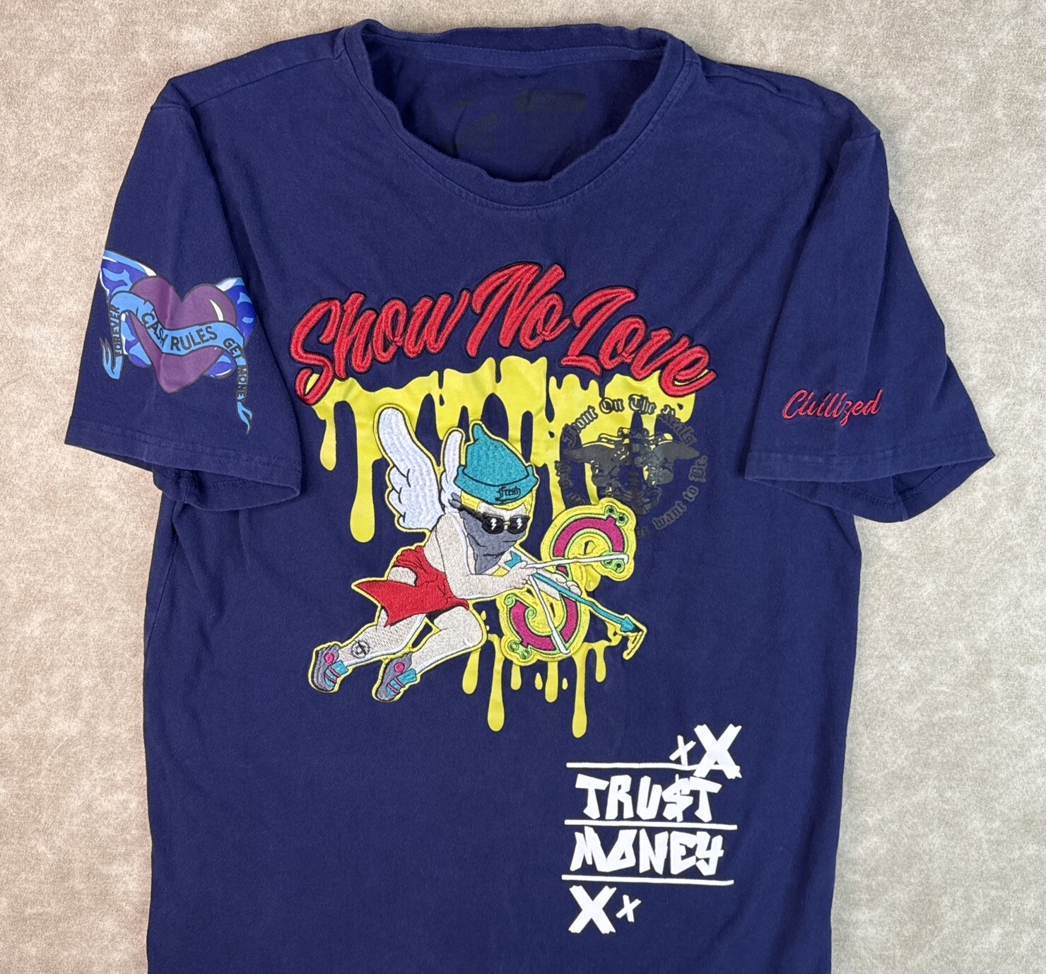 Civilized Brand Tee Shirt Men Sz L Show No Love Urban Trust Money Embroidered