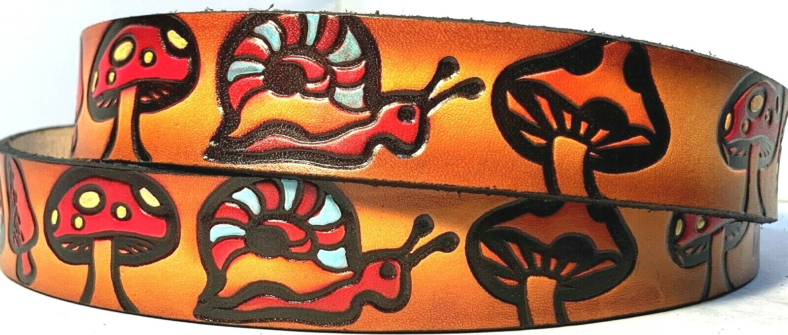 MUSHROOMS NATURE EMBOSSED GENUINE COWHIDE LEATHER BELT SIZE 26-48 USA MADE
