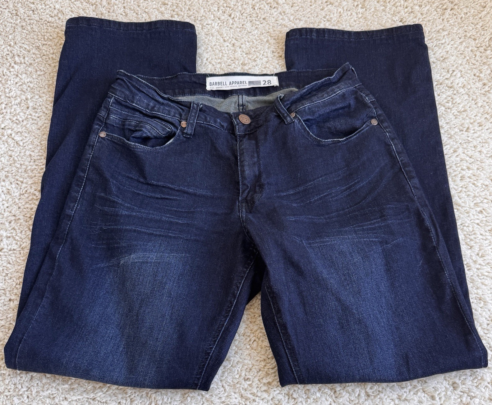 Barbell Apparel Mens Athletic Fit Jeans Dark Wash Stretch Slim Straight 30×31