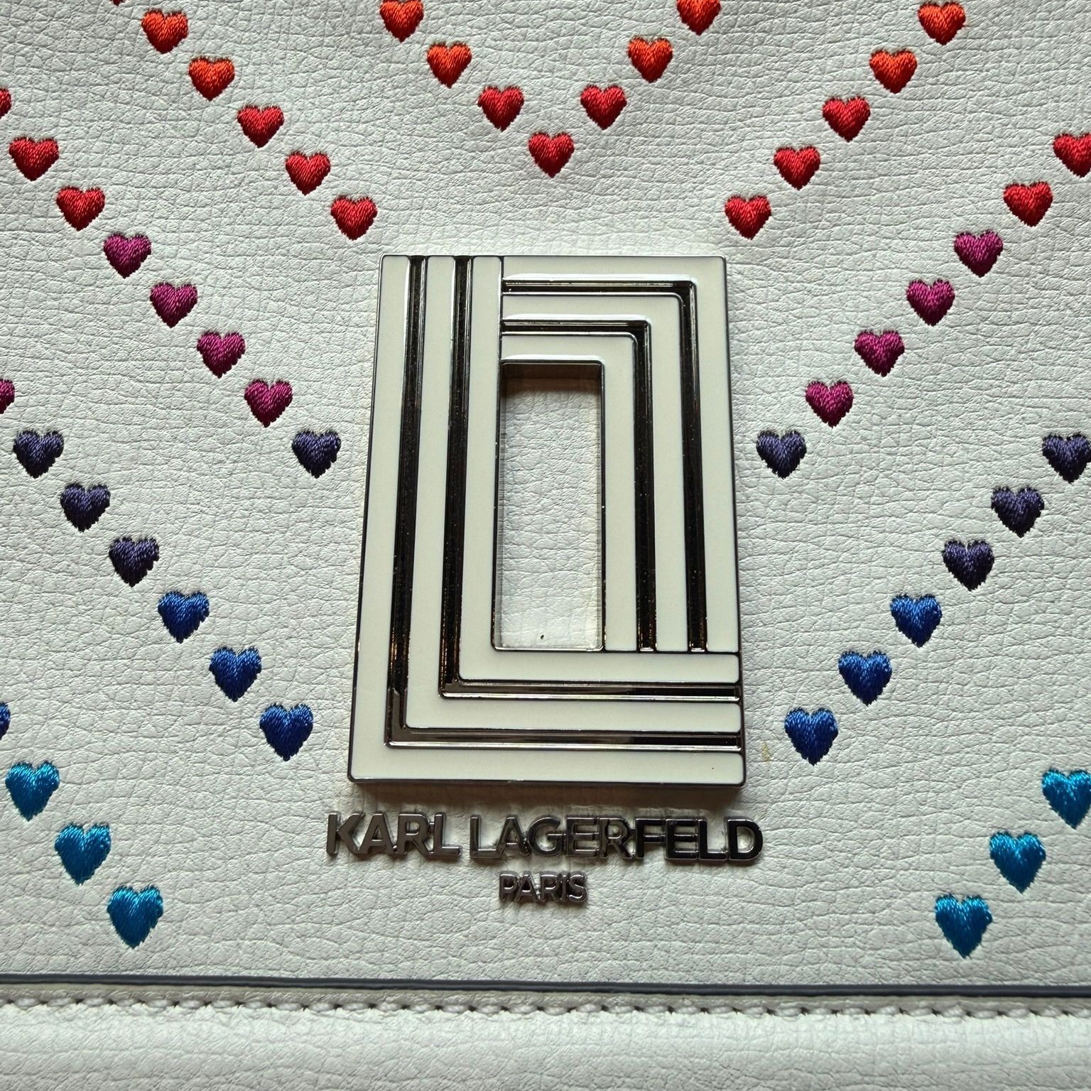 NWT New Karl Lagerfeld White Multicolor Heart Logo Shoulder Handbag