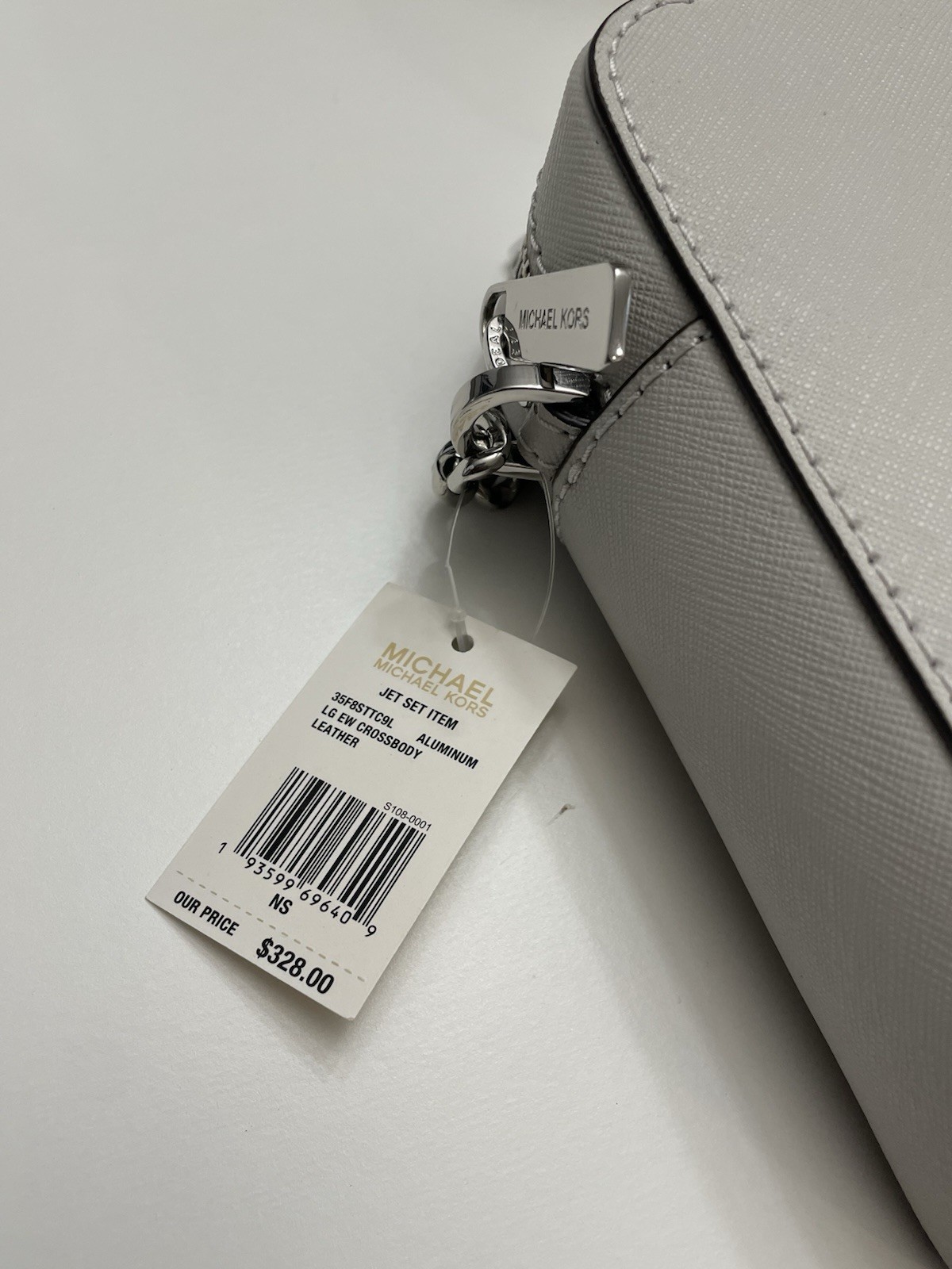 Michael Kors Jet Set LG EW Crossbody Saffiano Leather Aluminum + Pouch