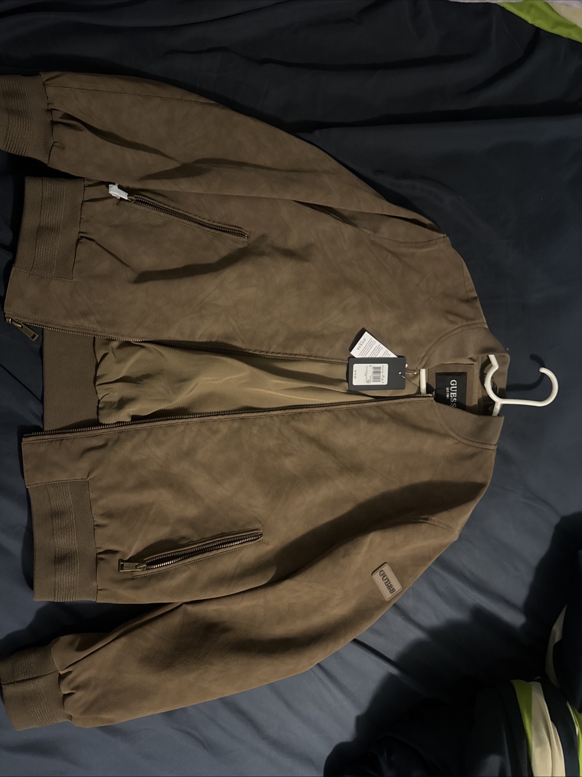 GUESS Dark Brown Earth Faux Suede Bomber Jacket Men’s Size Small New With Tags