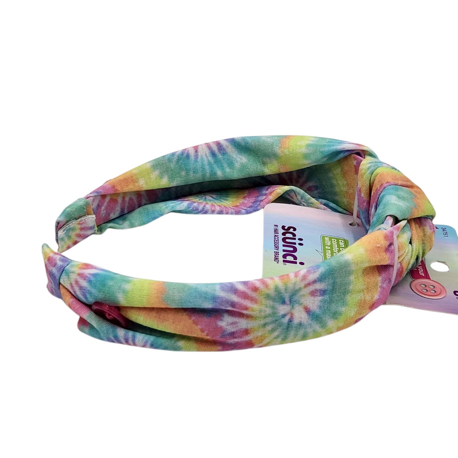Scunci U Got This Headband with Buttons for Mask 3 Pcs Multicolor Tie Dye Set