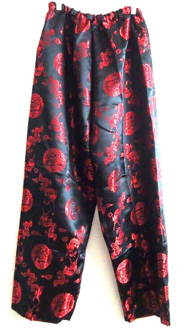 #E Dragon Unisex Silk Black Red Pant Elastic Waist 22-40 inches M-L?